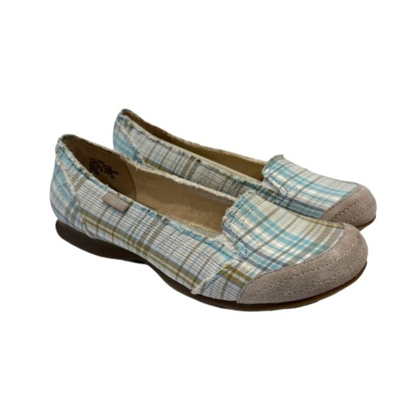 Mudd Women's Preform Plaid Flats Green Blue Slip On Casual 90s Retro Sz 8.5 NIB - Picture 2 of 10